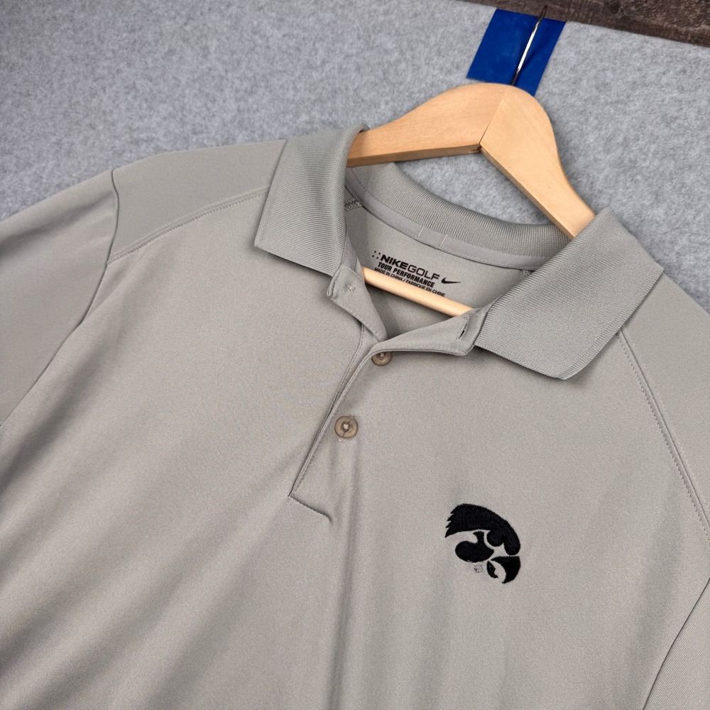 Nike Golf Polo Shirt Mens Medium Gray Iowa Hawkeyes Dri-FIT Short Sleeve Logo